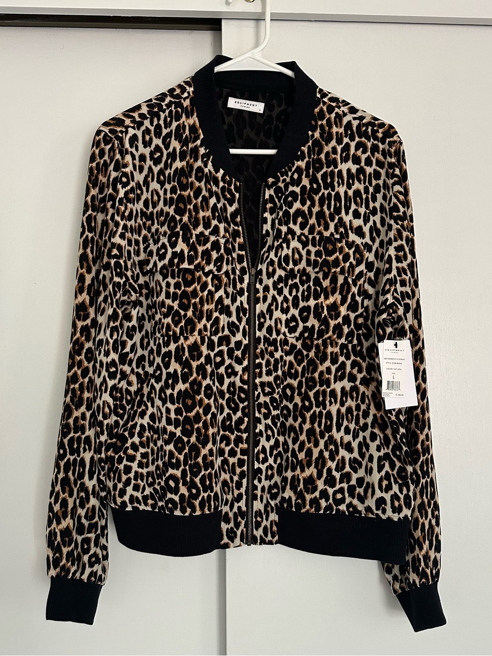 NWT Equipment Leopard Print Abbott Bomber Jacket - 100% Silk - Picture 3 of 6